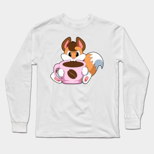 Fox with Cup of Coffee Long Sleeve T-Shirt